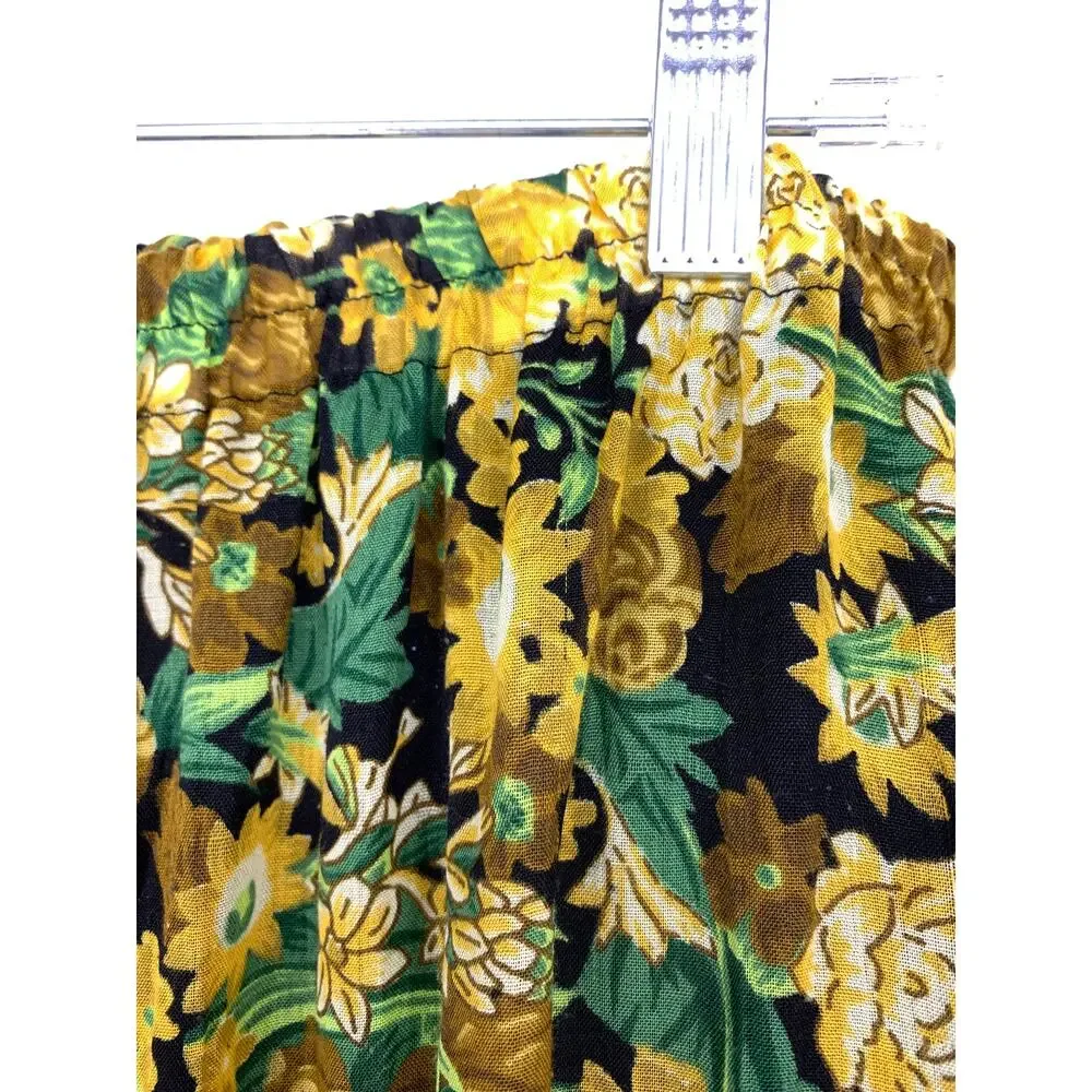 Preswick & Moore Midi Skirt Womens Sz L A-Line Tiered Yellow Floral Print Boho